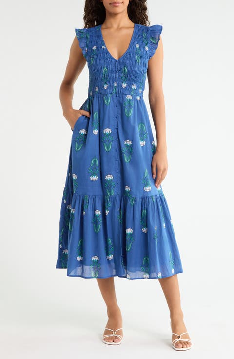 Angie Floral Cotton Midi Dress