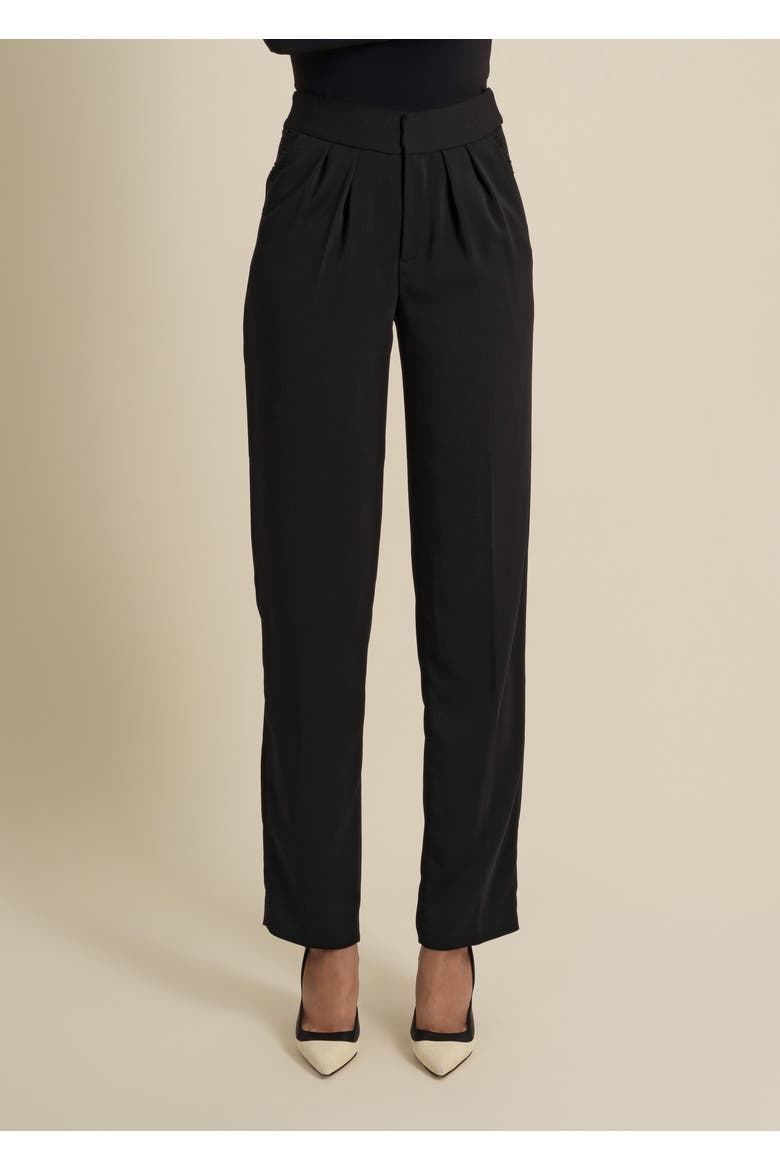 Medusa Fringe Loose-Fit Double-Pleat Stretch Crepe Trousers, Alternate, color, Black