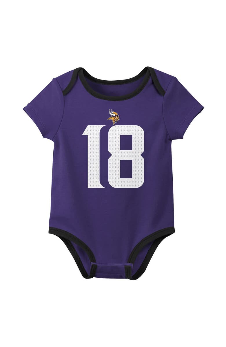 Nike Newborn & Infant Nike Justin Jefferson Minnesota Vikings Name & Number 3-Pack Bodysuit Set, Alternate, color, Purple