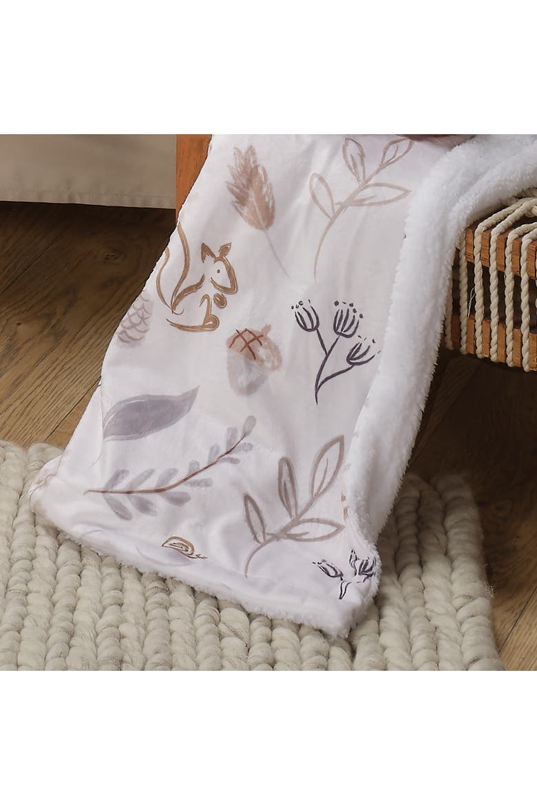 Treetop Fox Woodland/Forest Minky/Faux Shearling Fleece Baby Blanket, Alternate, color, White