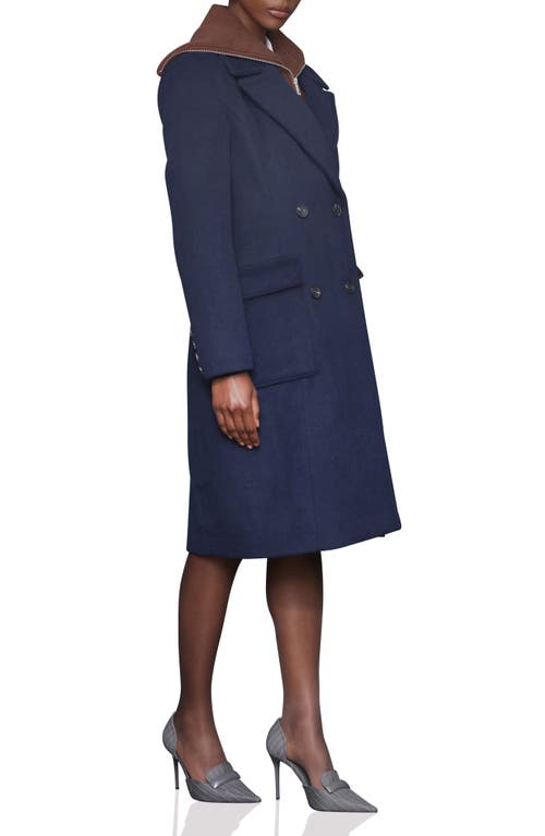 Avec Les Filles Double Breasted Coat With Cardigan Dickie In Blue