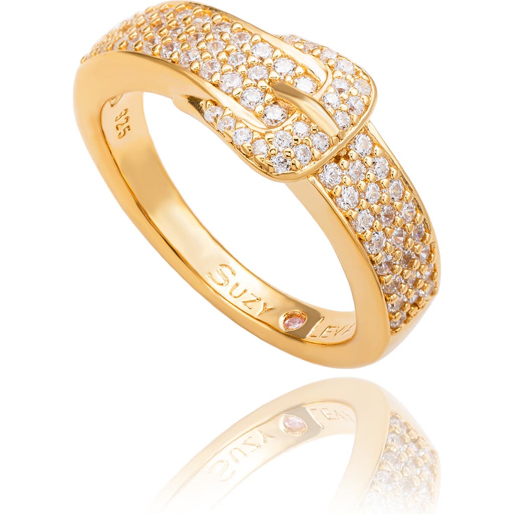 Suzy Levian Yellow Sterling Silver White Cubic Zirconia Buckle Ring In Gold