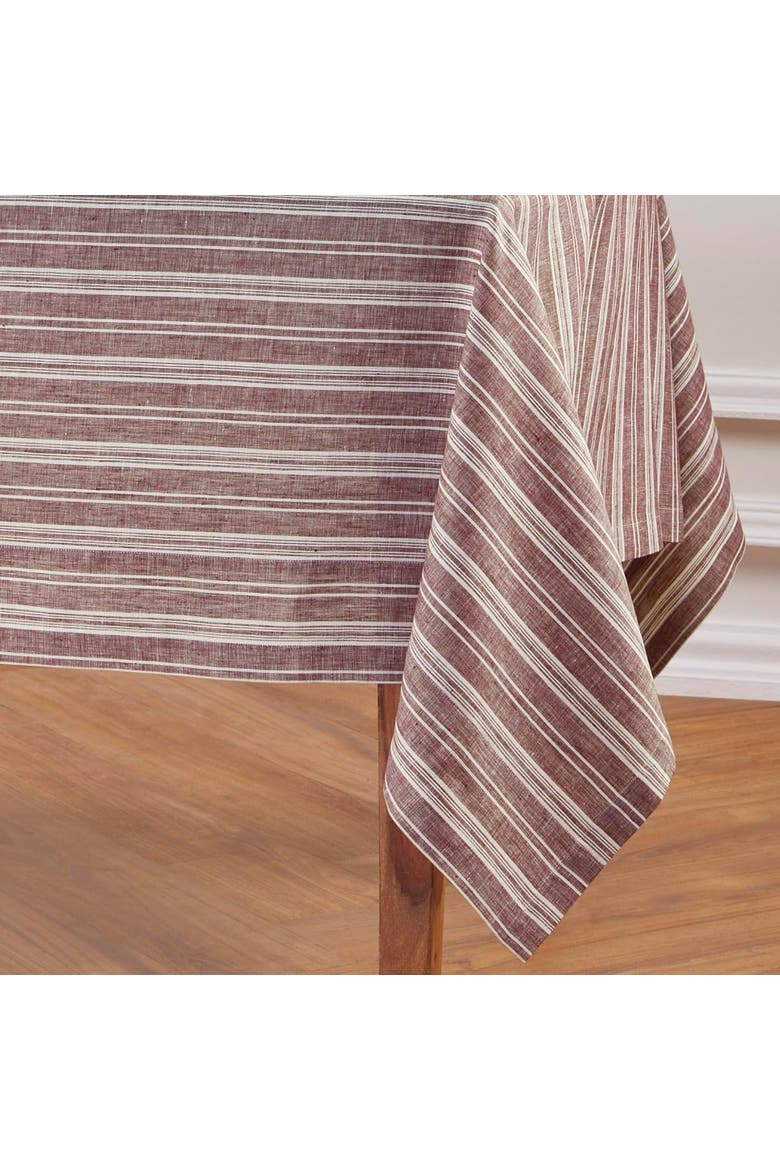 Linen Tablecloth, 60 x 108 in - Chelsea Stripe, Alternate, color, Burgundy and White