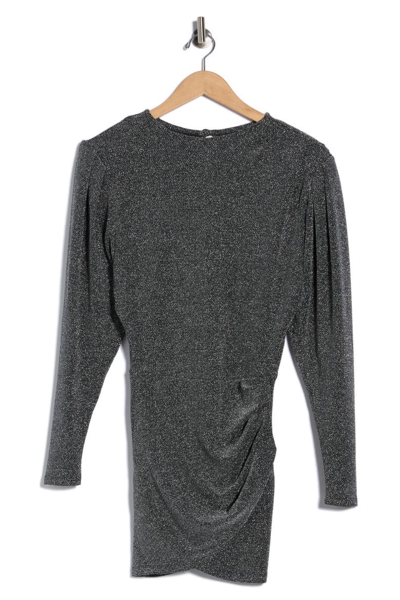 Benedicte Long Sleeve Metallic Knit Minidress, Alternate, color, SILVER