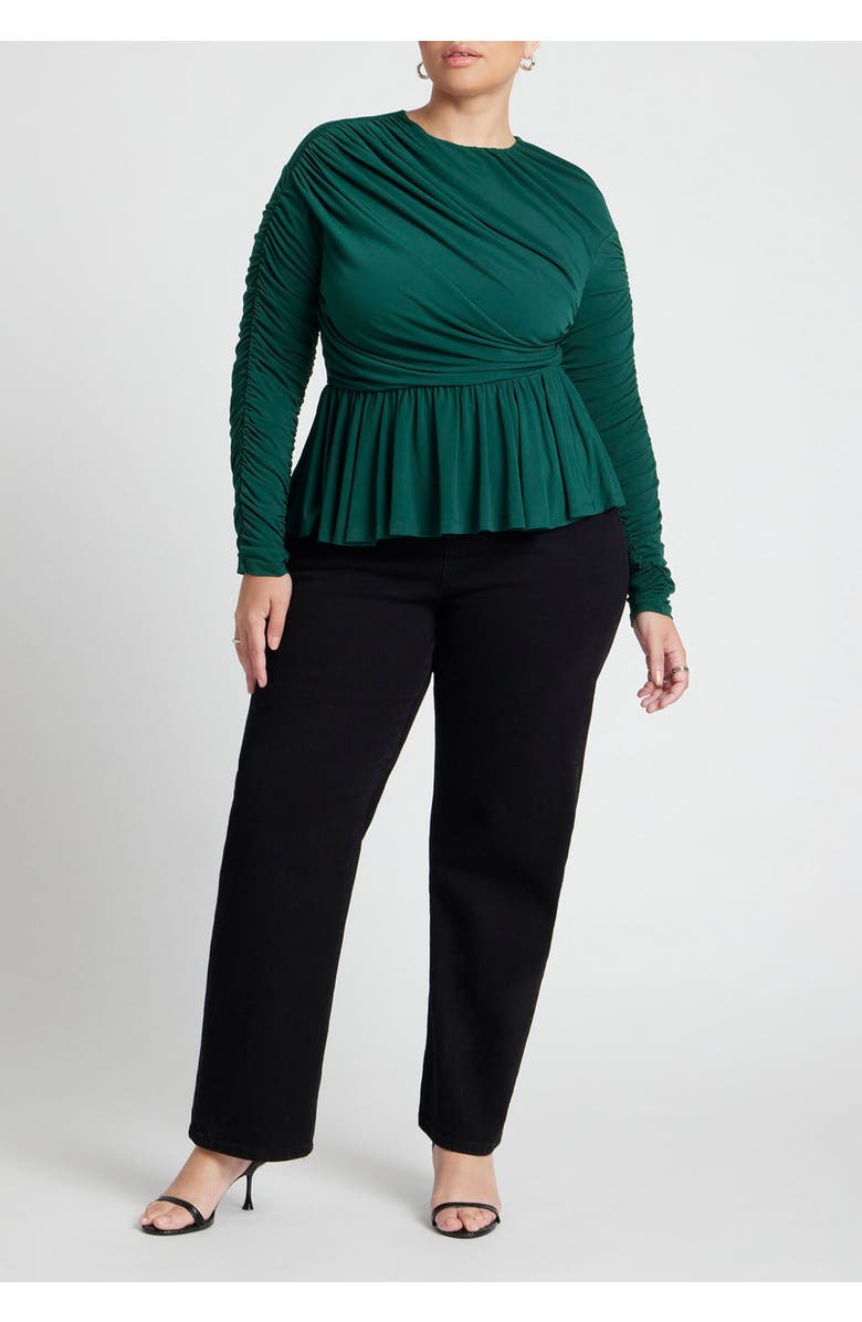 ELOQUII Shirred Peplum Top, Alternate, color, Rainforest