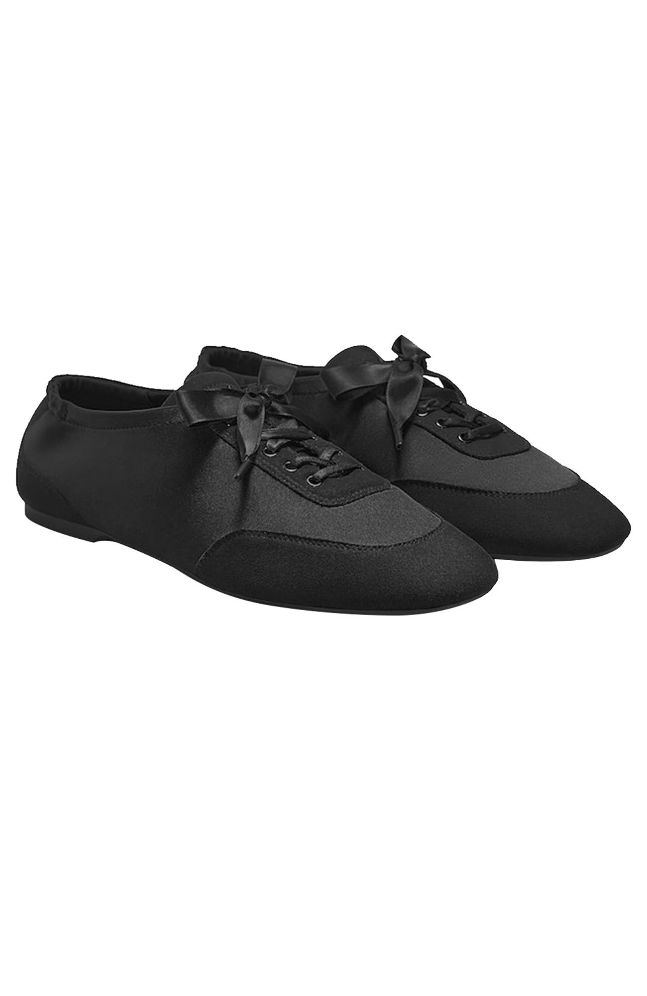 Cristina Square-Toe Lace-Up Satin Sneakerina, Main, color, Black