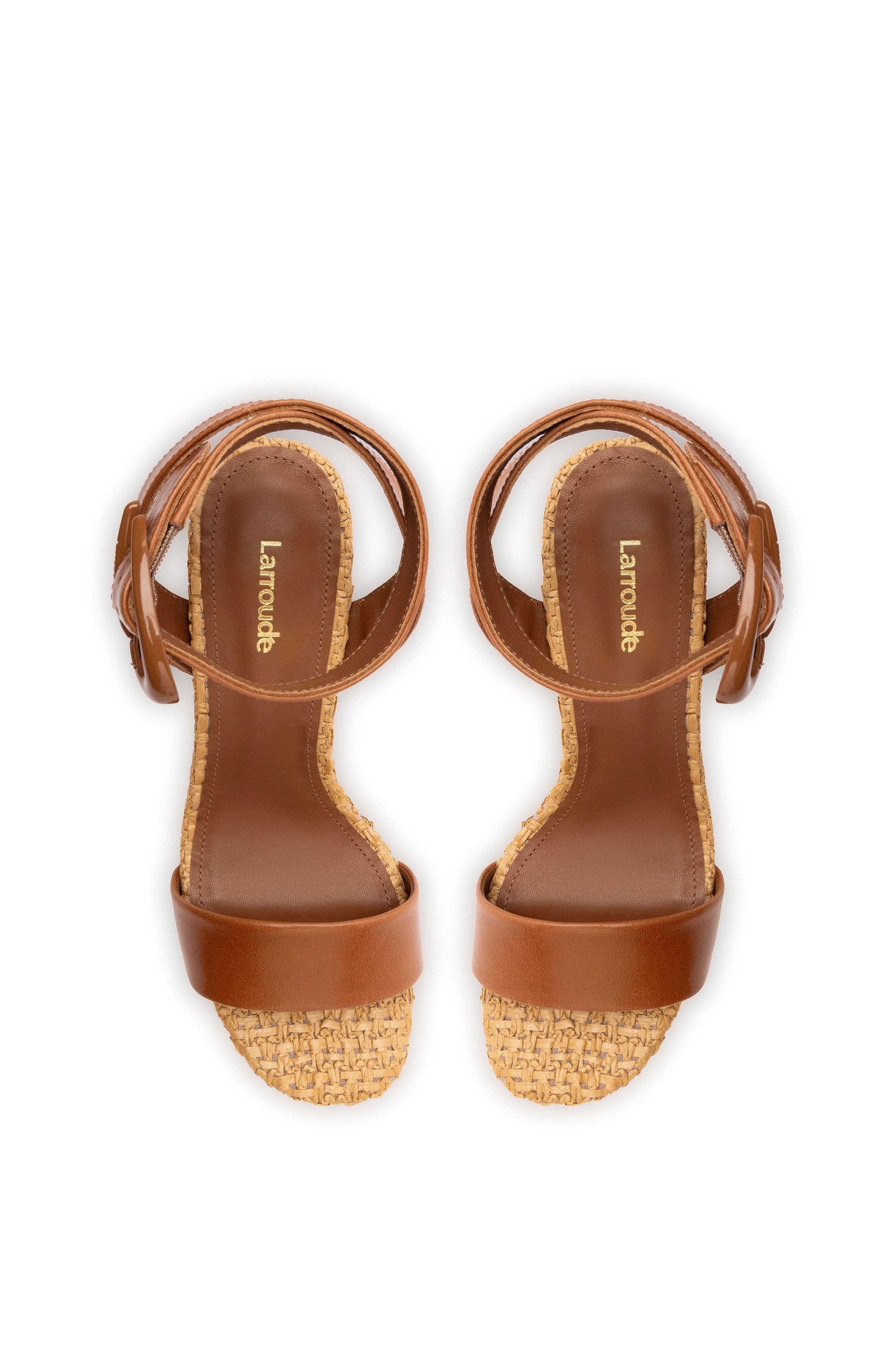 Larroudé Dolly Verona Sandal, Alternate, color, Caramel Leather And Raffia