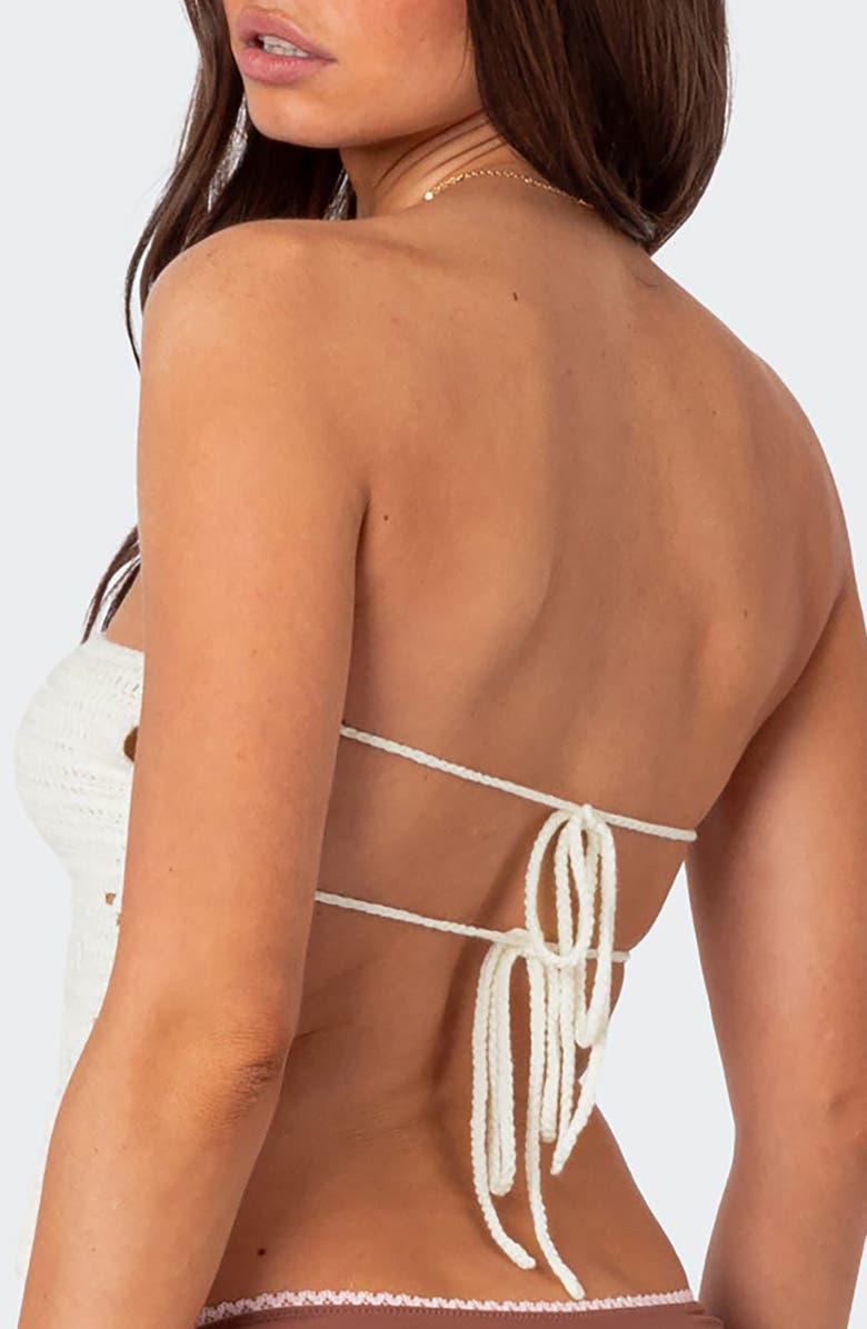 EDIKTED Niki Crochet Tie Back Strapless Top, Alternate, color, Cream