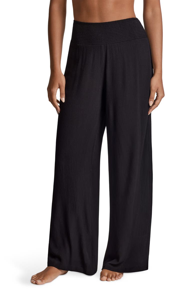 Smocked Waist Cover-Up Pants, Main, color, BLACK