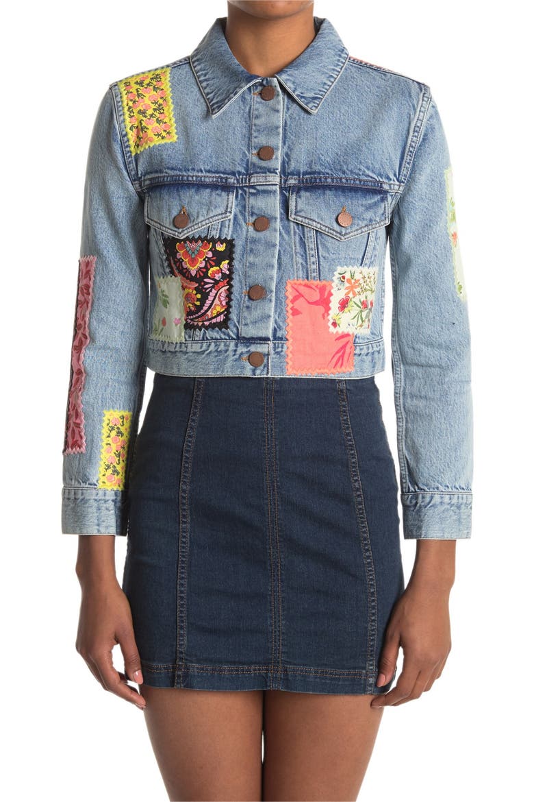 Crop Patchwork Denim Jacket, Alternate, color, RT66MLTI