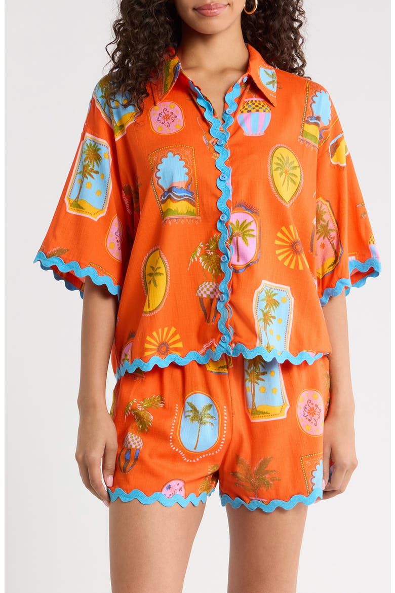 Maury Postcard Marnie Button-Up Shirt, Main, color, RED MULTI