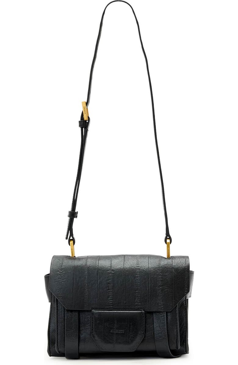 AllSaints Mini Ursa Eel Embossed Crossbody Bag, Main, color, Black