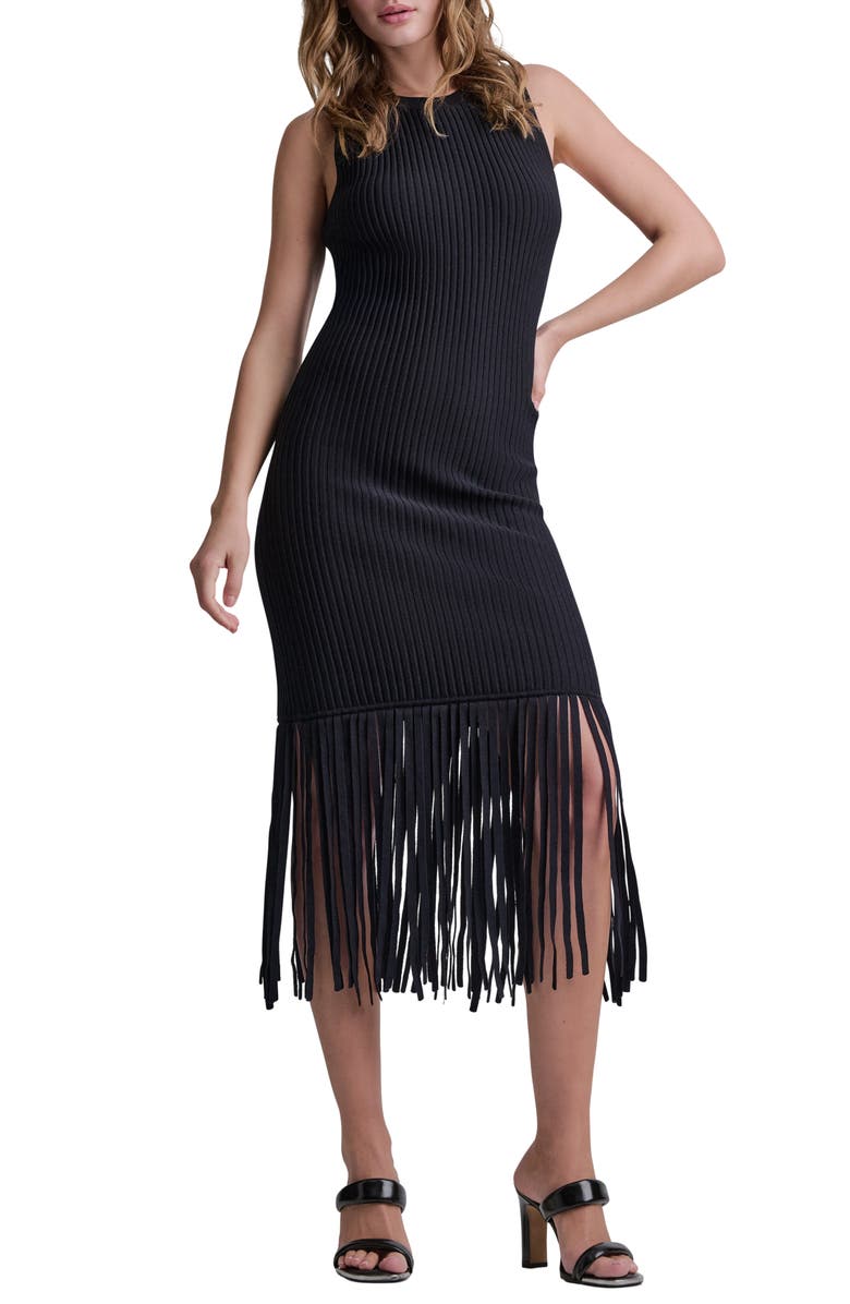 DKNY Fringe Sleeveless Sweater Dress, Main, color, 