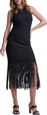 DKNY Fringe Sleeveless Sweater Dress