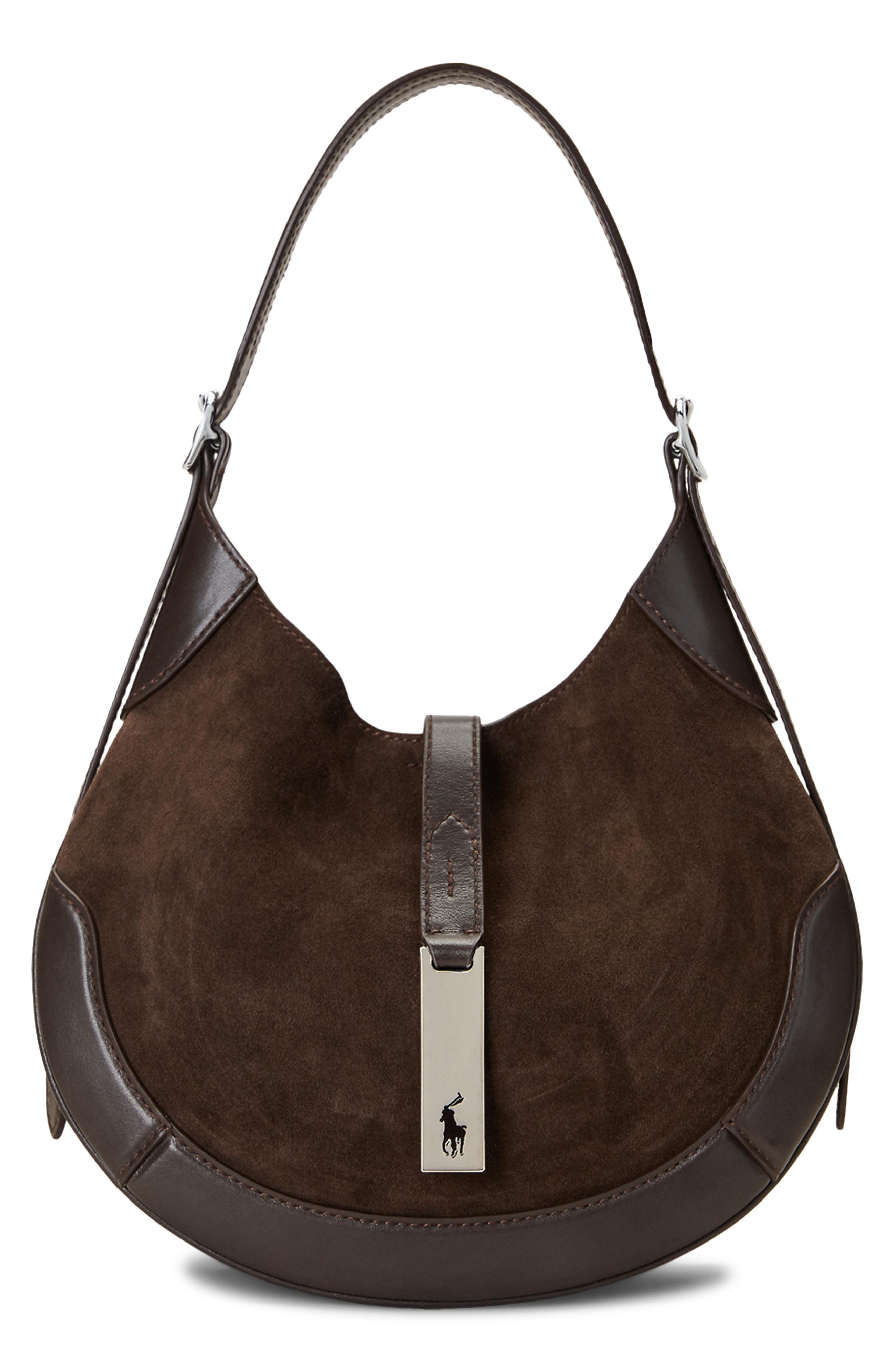 P ID Suede Hobo Bag, Main, color, BROWN