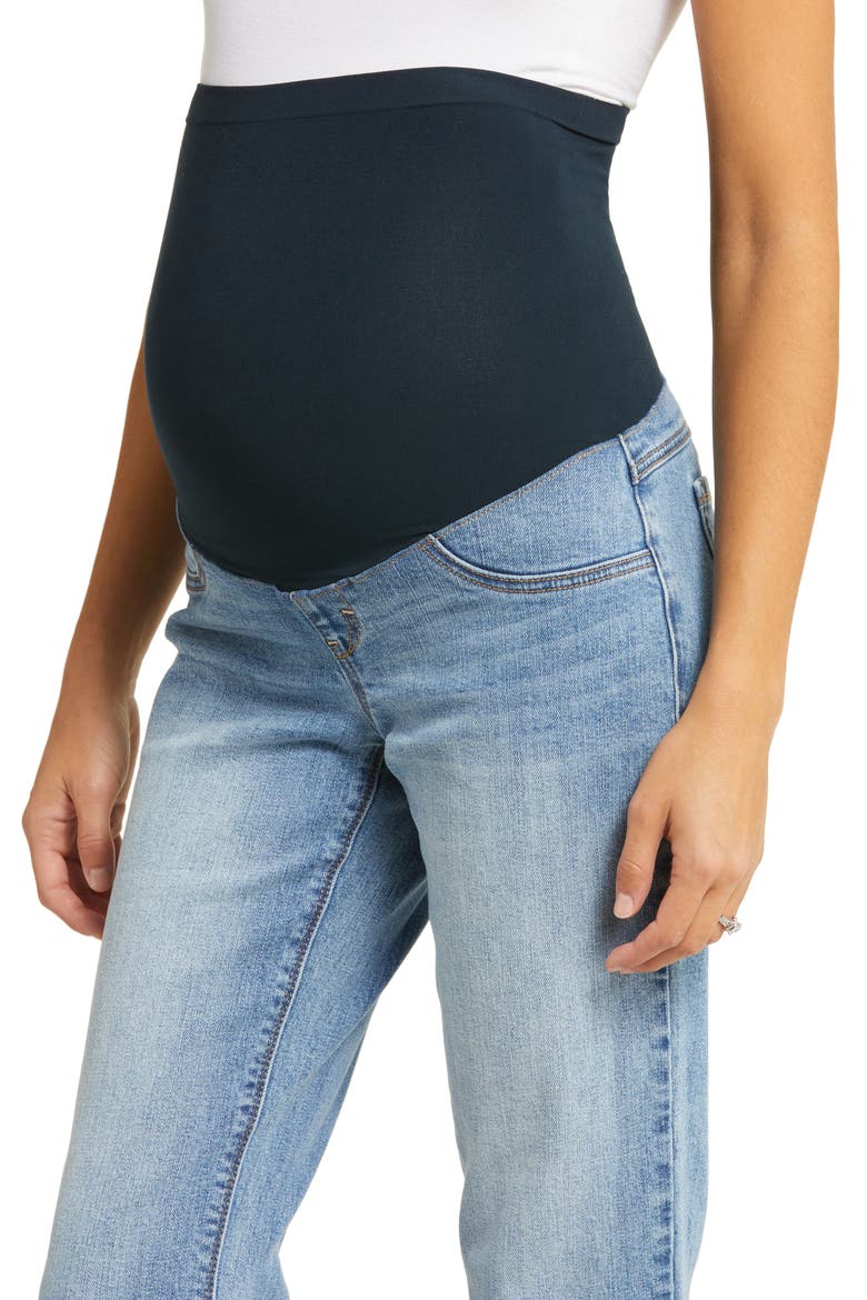 Over the Bump Frayed Ankle Straight Leg Maternity Jeans, Alternate, color, XYLO