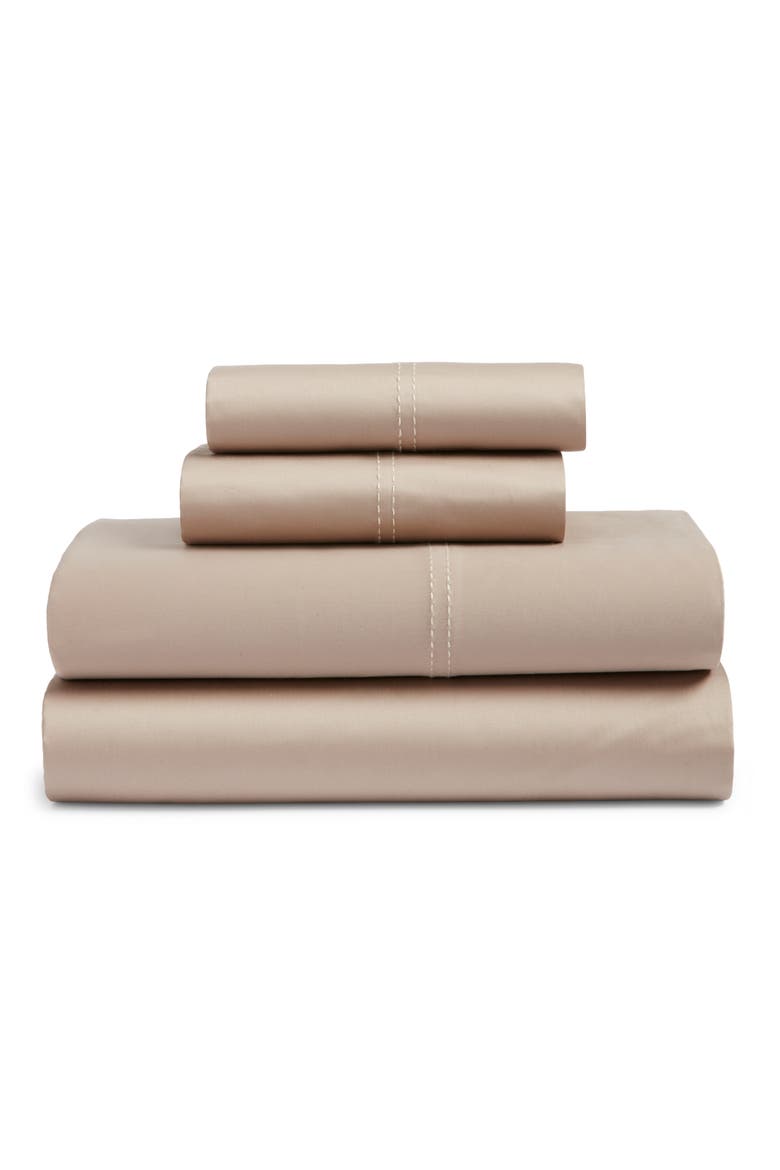 400 Thread Count Organic Cotton Sateen Sheet Set, Main, color, TAN THREAD