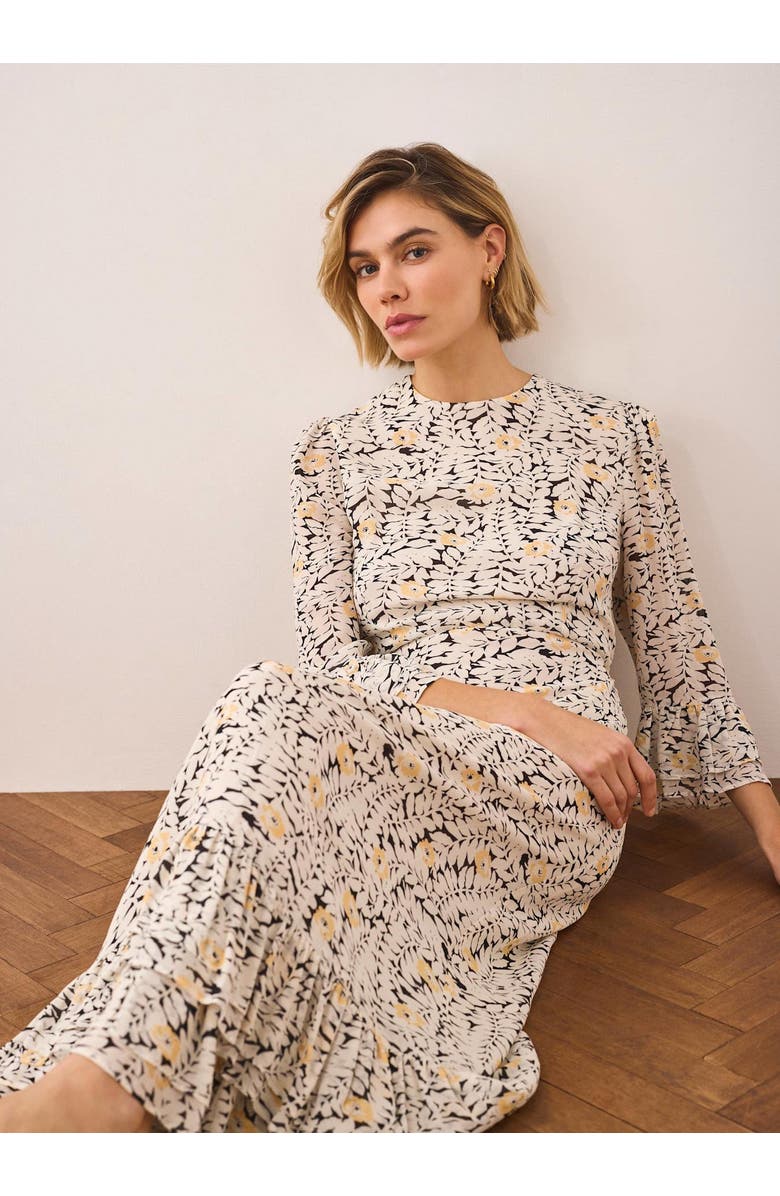 MINT VELVET Floral Print Ruffle Midi Dress, Alternate, color, Black