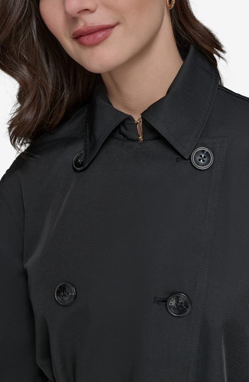 Karl Lagerfeld Paris Water Resistant Cotton Blend Short Trench Coat In Black