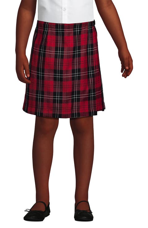 School Uniform Girls Plaid A Line Tab Skort Top of Knee