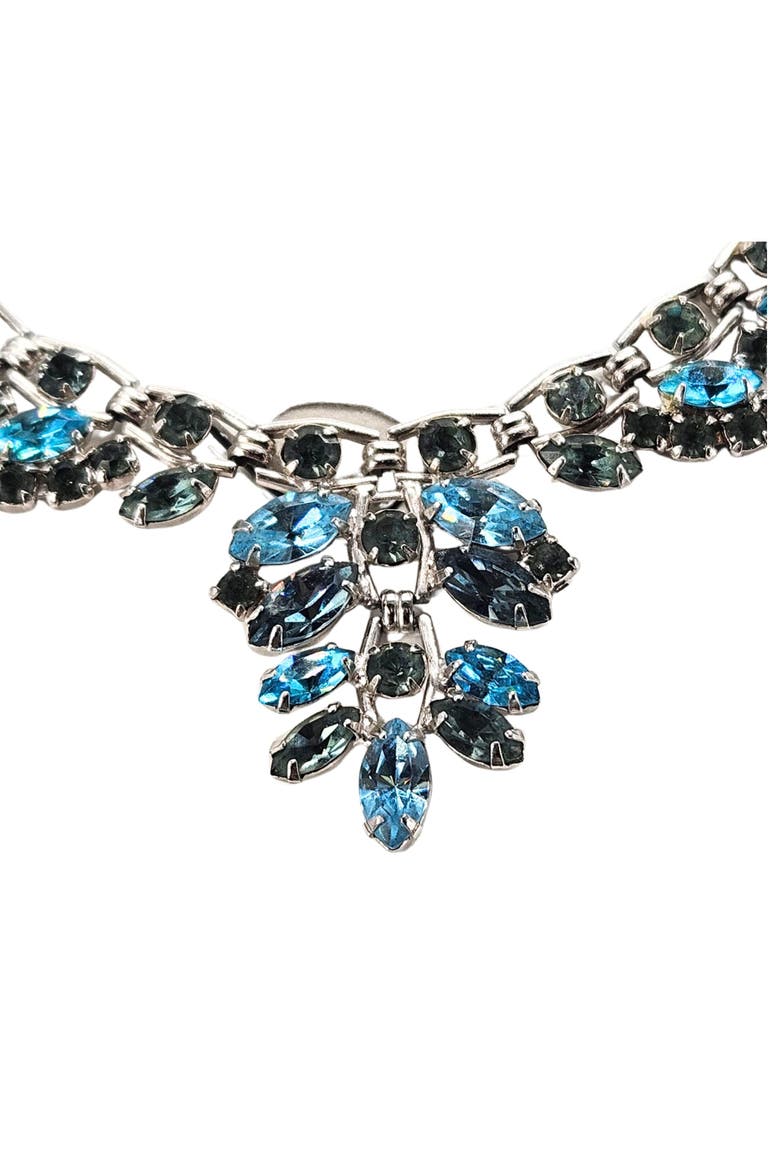 Vintage Rhinestone Silvertone Necklace in Blues and Greens, Alternate, color, Blue
