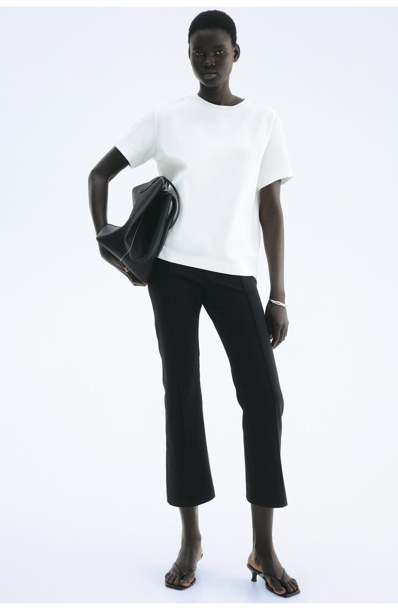 H&M Flared Crease-front Trousers, Alternate, color, Black