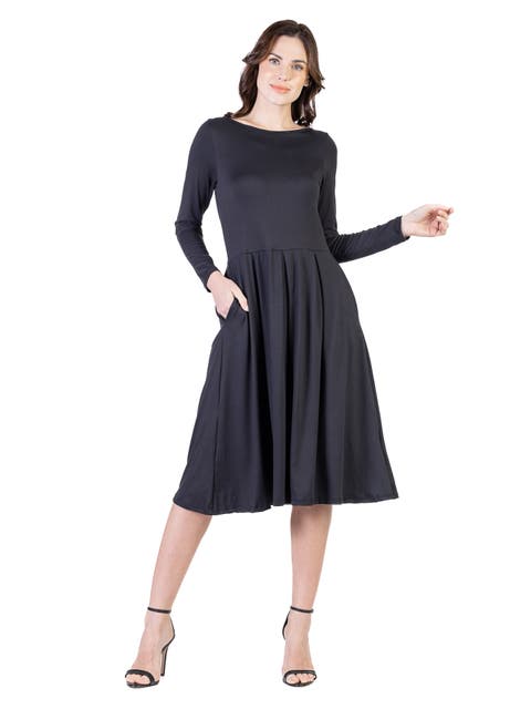 Midi Length Fit N Flare Pocket Dress