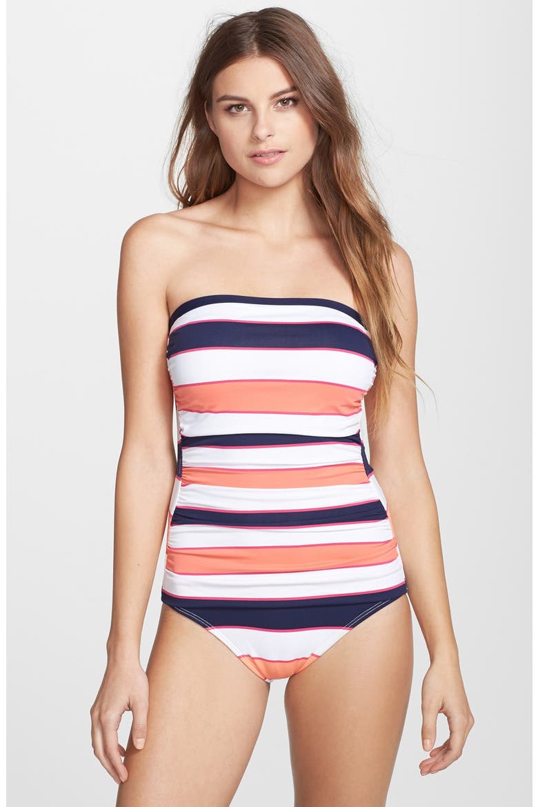 Rugby Stripe One-Piece Swimsuit, Main, color, CORAL/MARE