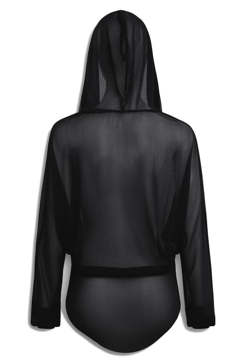 Hooded Long Sleeve Mesh Bodysuit, Alternate, color, NOIR ALAIA