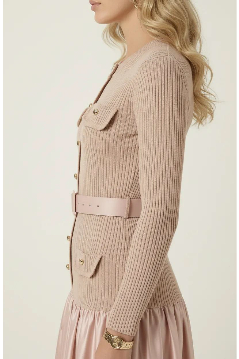 Ribbed Knit and Satin Midi Dress, Alternate, color, Beige / Blush
