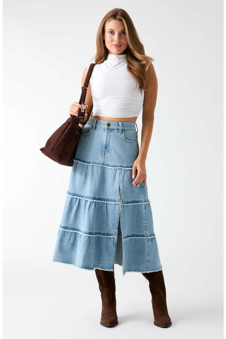 Rori Tiered Denim Midi Skirt, Alternate, color, DNTO-BLUE