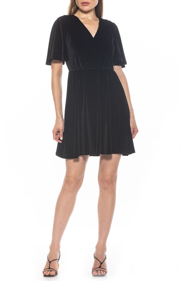 Alexia Admor Oakless Velvet Flutter Sleeve Fit & Flare Dress, Main, color, Black