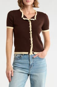 Joie Ruffle Short Sleeve Crop Cardigan