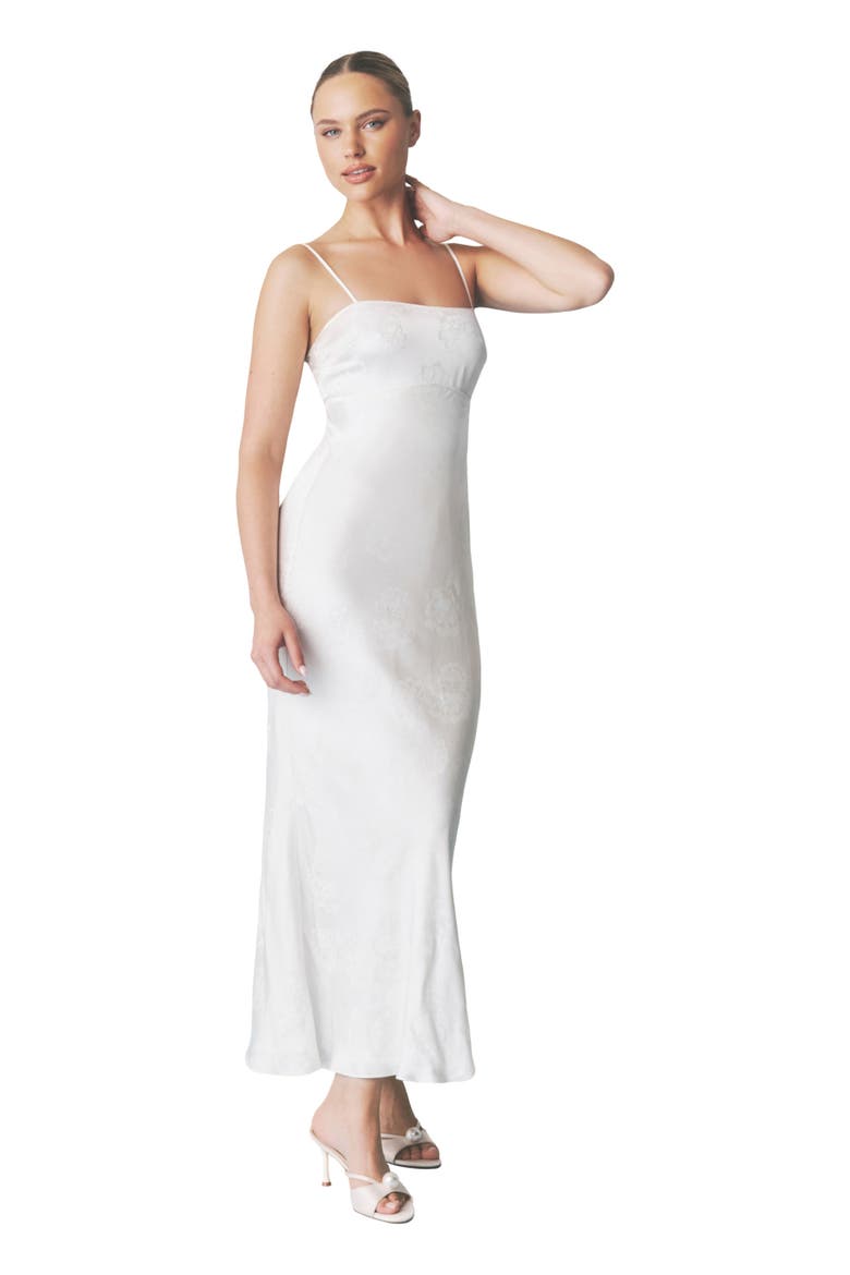 Paloma Satin Floral Jacquard Maxi Dress, Main, color, Ivory