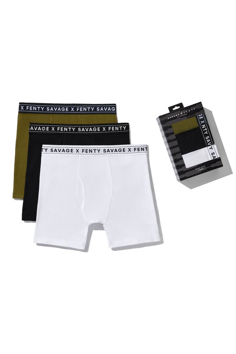Savage Classics 3-Pack Boxer Briefs, Main, color, BLACK CAVIAR/ GREEN O