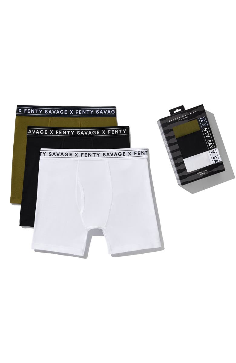 SAVAGE X FENTY Savage Classics 3-Pack Boxer Briefs, Main, color, Black Caviar/ Green O
