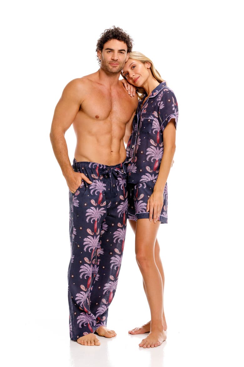 Drew Riviera Palms Print Linen Pajama Pants, Alternate, color, BLUE