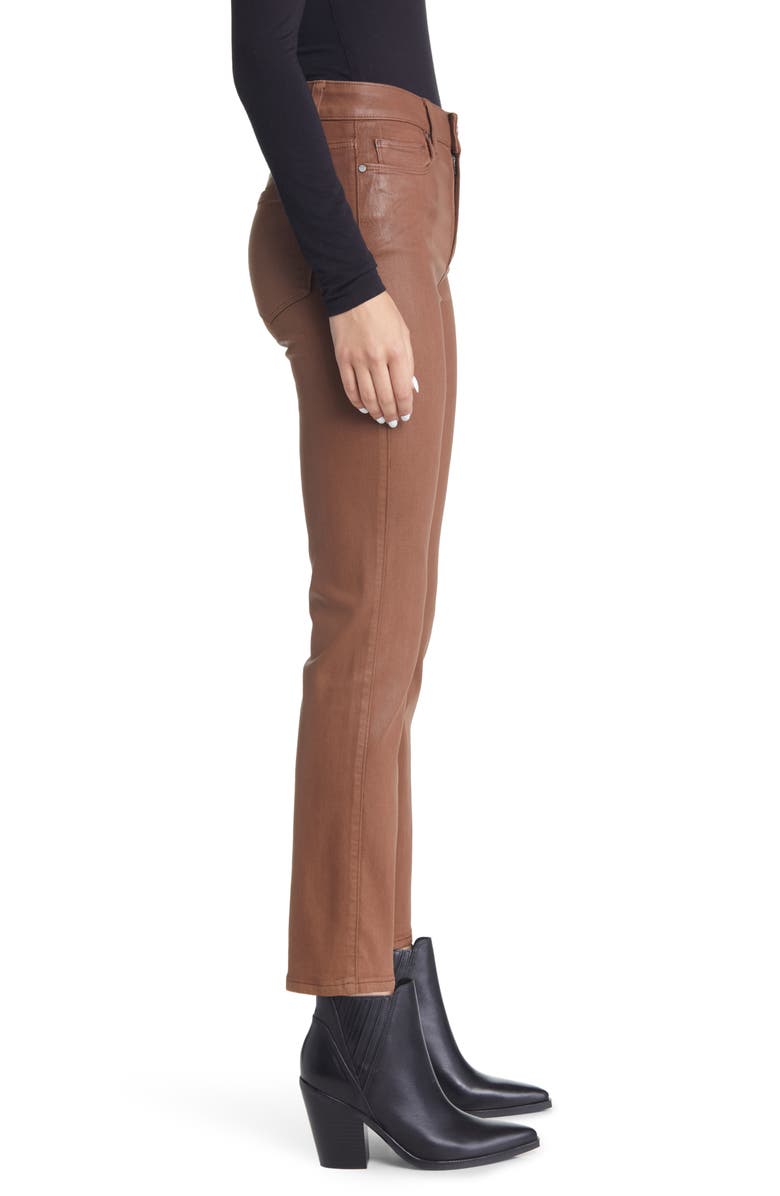 PAIGE Cindy Coated High Waist Ankle Straight Leg Jeans, Alternate, color, Cognac Luxe Coating