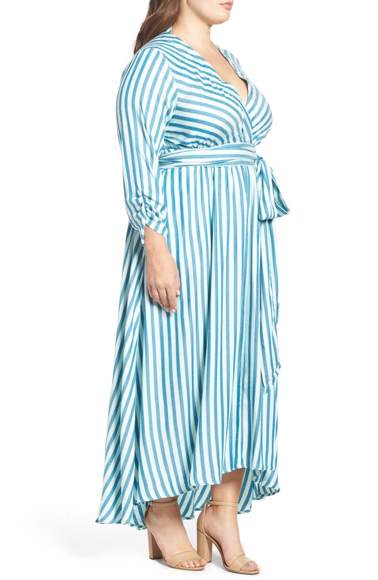 Melissa McCarthy Seven7 Stripe Twill Wrap Maxi Dress, Alternate, color,