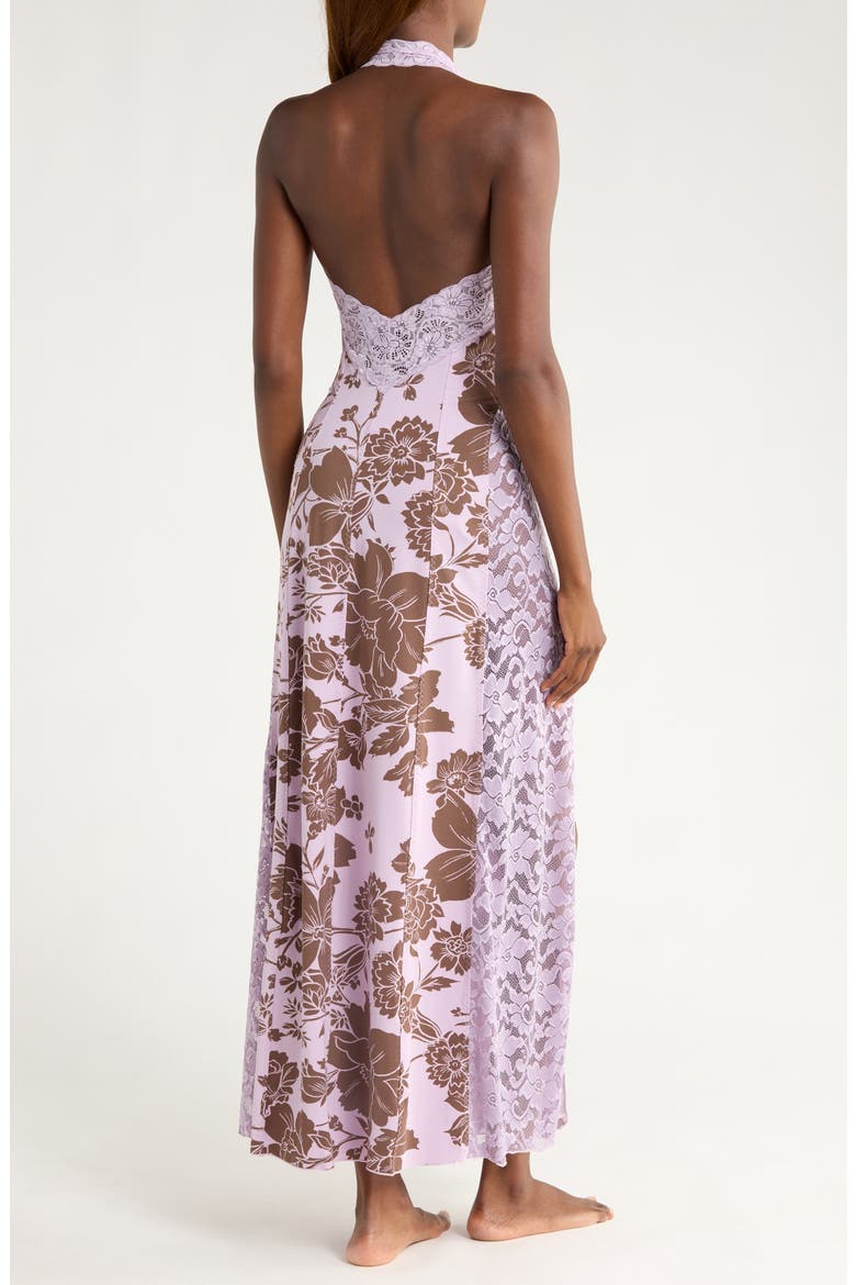 Love You Most Print Lace Halter Maxi Dress, Alternate, color, LAVENDER COMBO