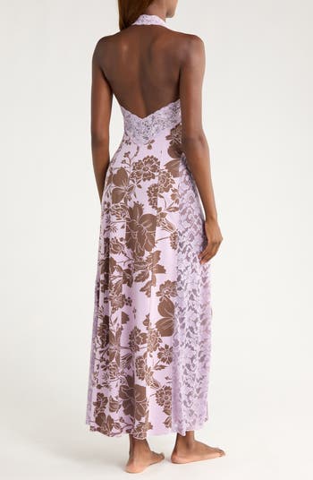 Love You Most Print Lace Halter Maxi Dress