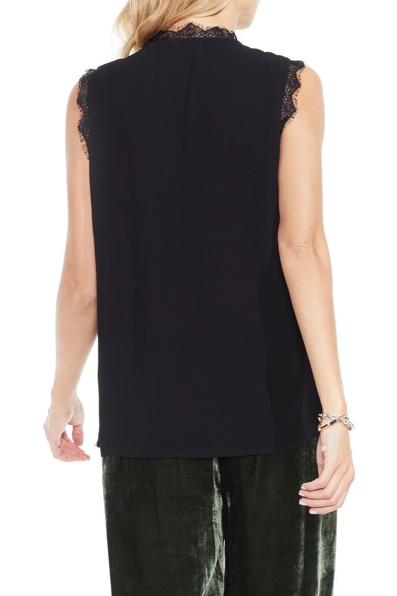 Lace Trim Sleeveless Blouse, Alternate, color, RICH BLACK