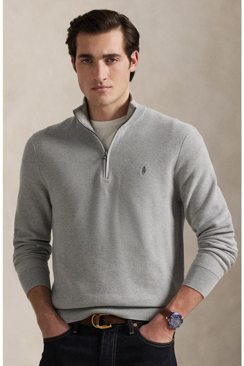 Mesh Knit Quarter-Zip Sweater, Alternate, color, ANDOVER HEATHER