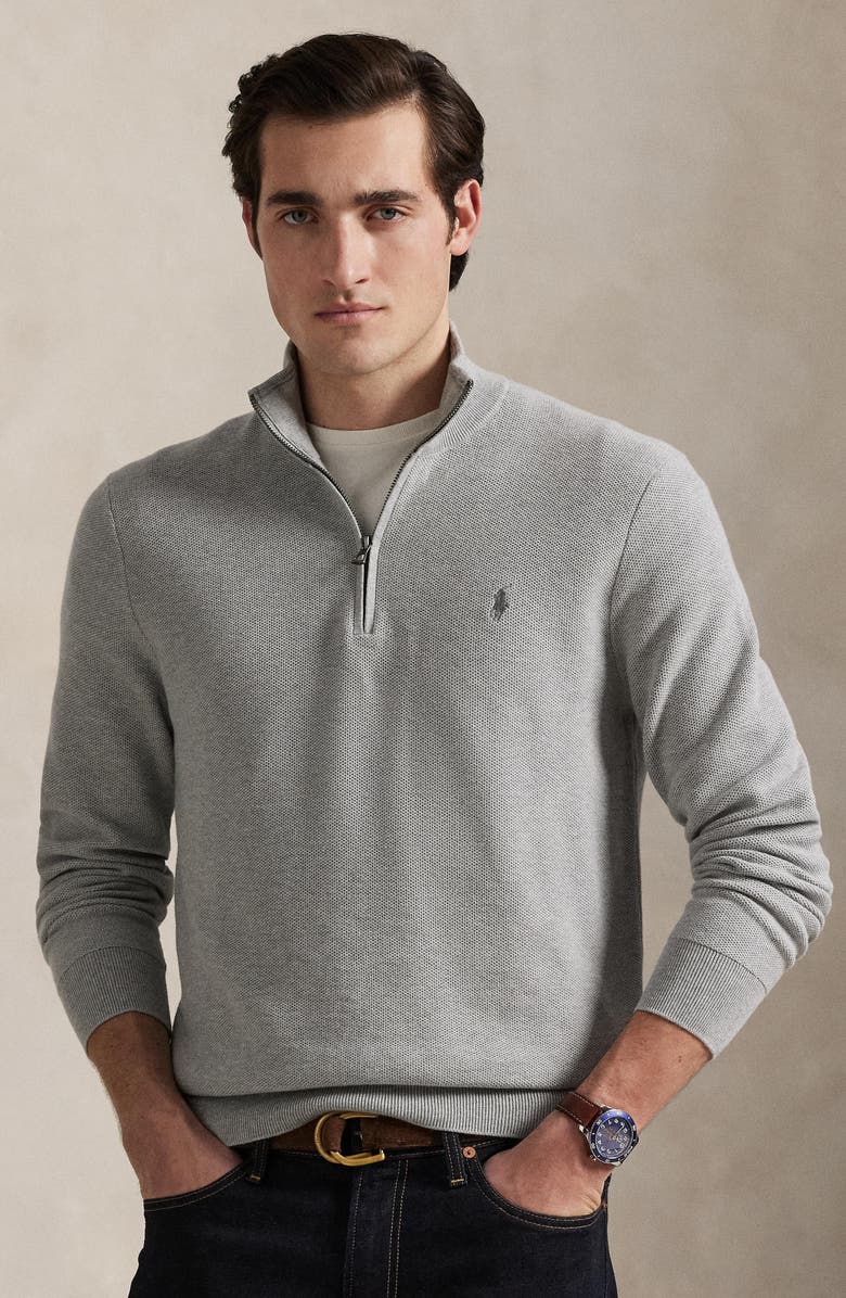 Polo Ralph Lauren Mesh Knit Quarter-Zip Sweater, Alternate, color, Andover Heather