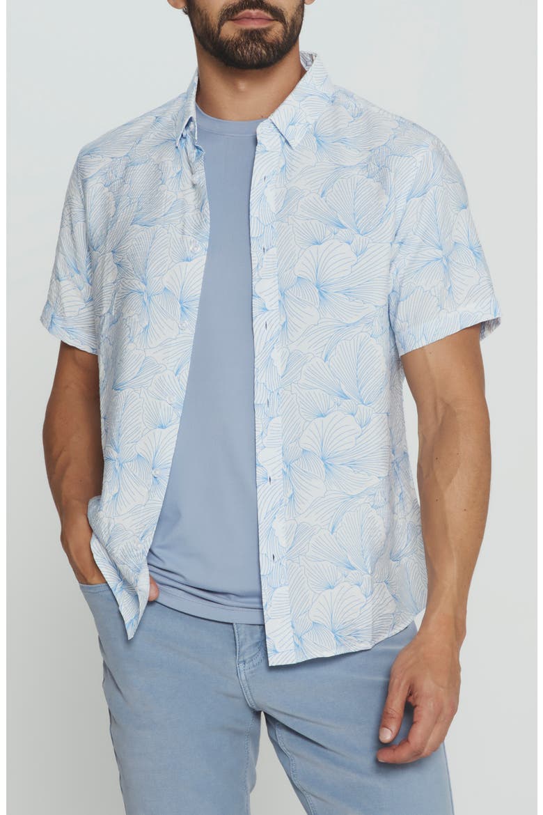 Linden Floral Short Sleeve Button-Up Shirt, Main, color, LIGHT BLUE