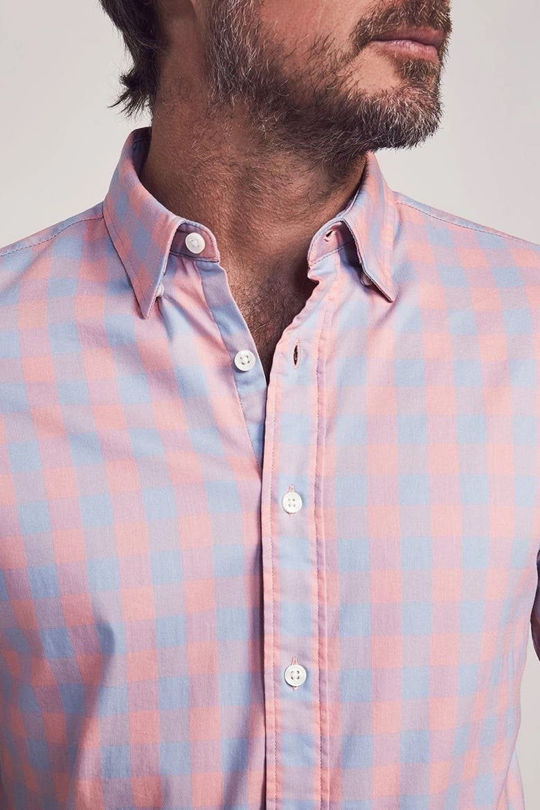 Movement Regular Fit Stretch Check Short Sleeve Button-Down Shirt, Alternate, color, BLUE/ ROSE CHECK
