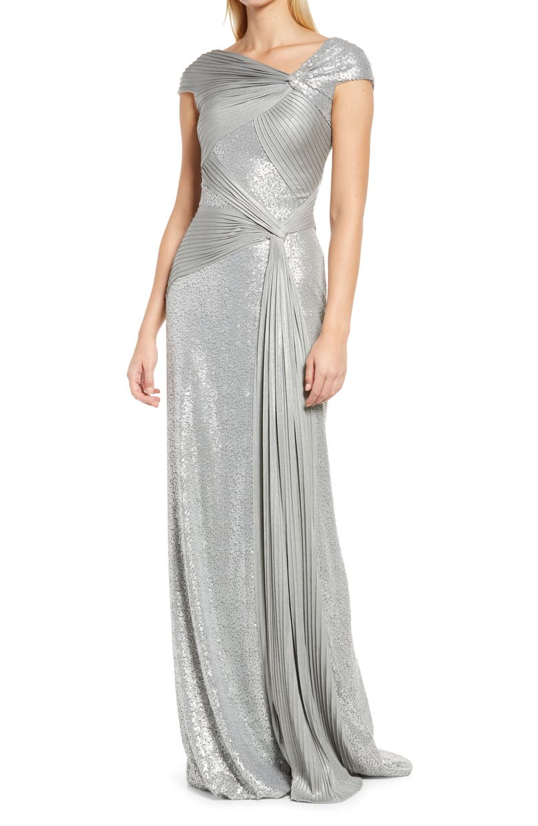 Tadashi Shoji Pintuck Sequin Gown, Main, color, 