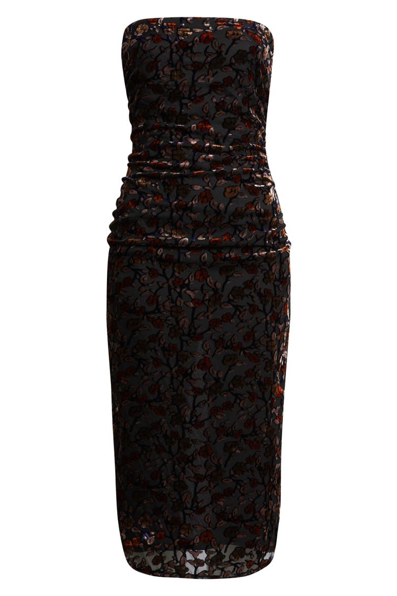 Pixie Metallic Floral Strapless Mesh Midi Dress, Alternate, color, TONAL FLORAL