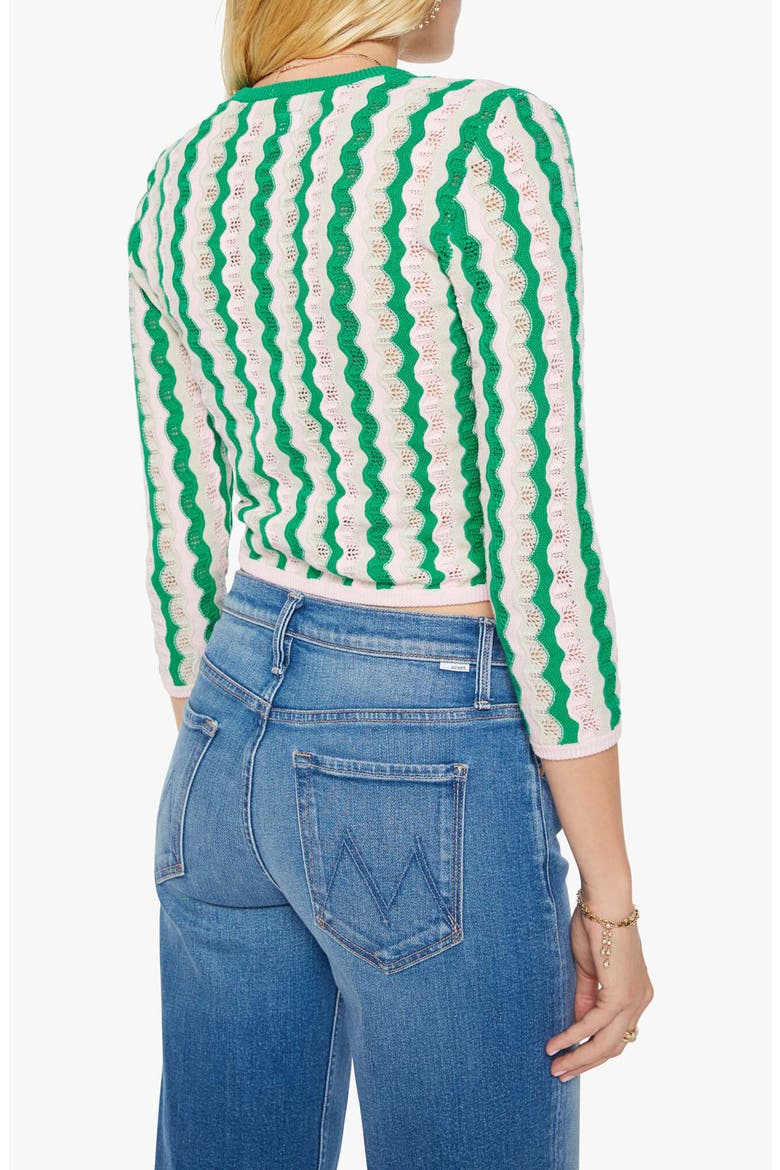 The Crewneck Cardigan, Alternate, color, POI GREEN PINK COMBO
