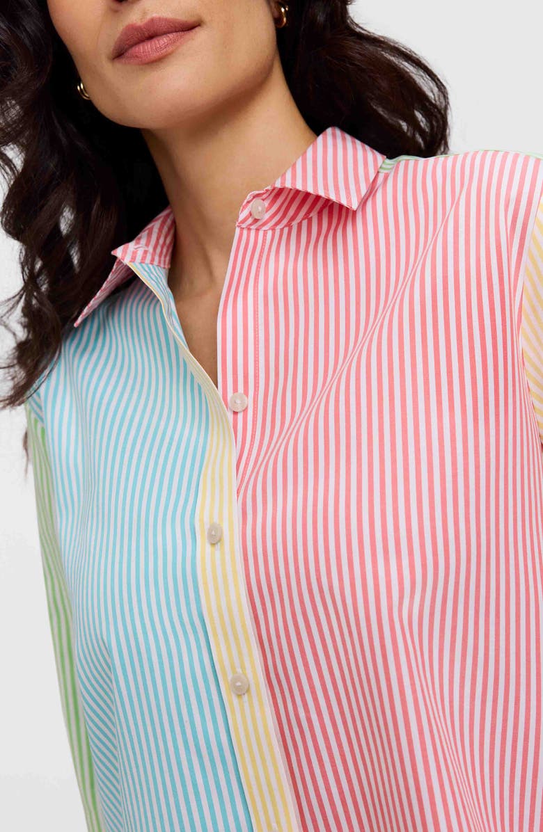 Foxcroft Meghan Colorblock Stripe Cotton Button-Up Shirt, Alternate, color, Pink Multi